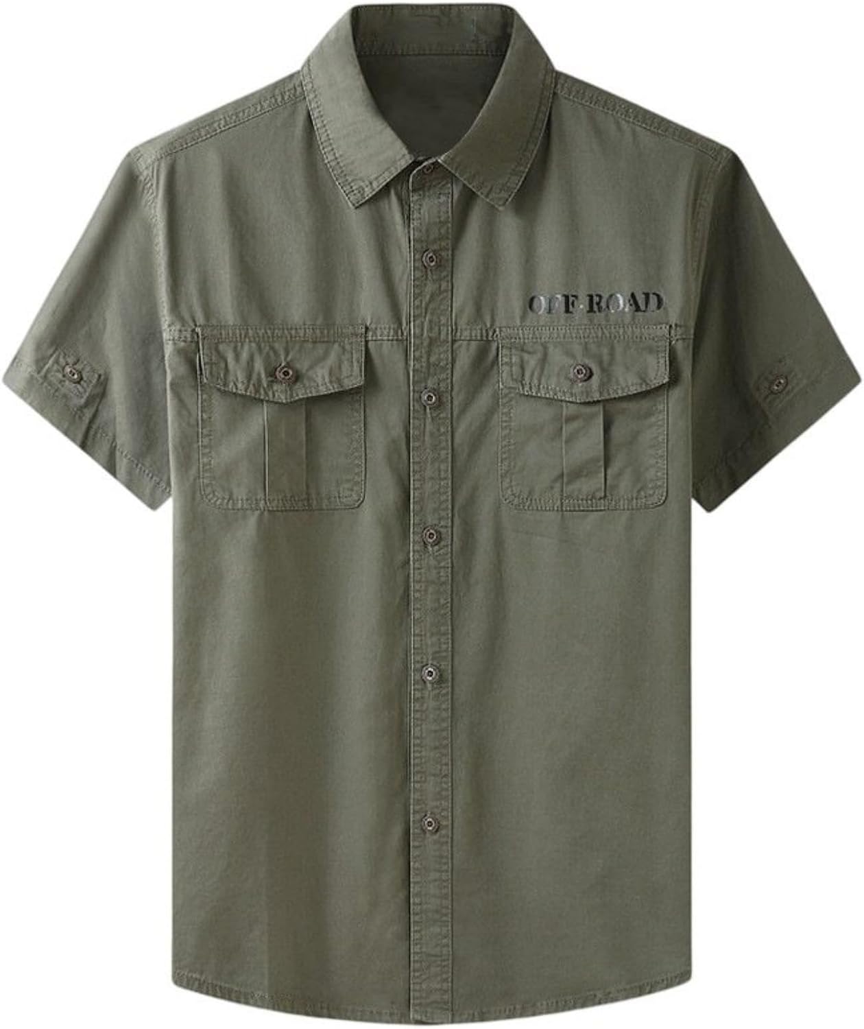 Men's Japanese Workwear Washed Cotton Short Sleeve Work Shirt Button Down Multi Pocket
