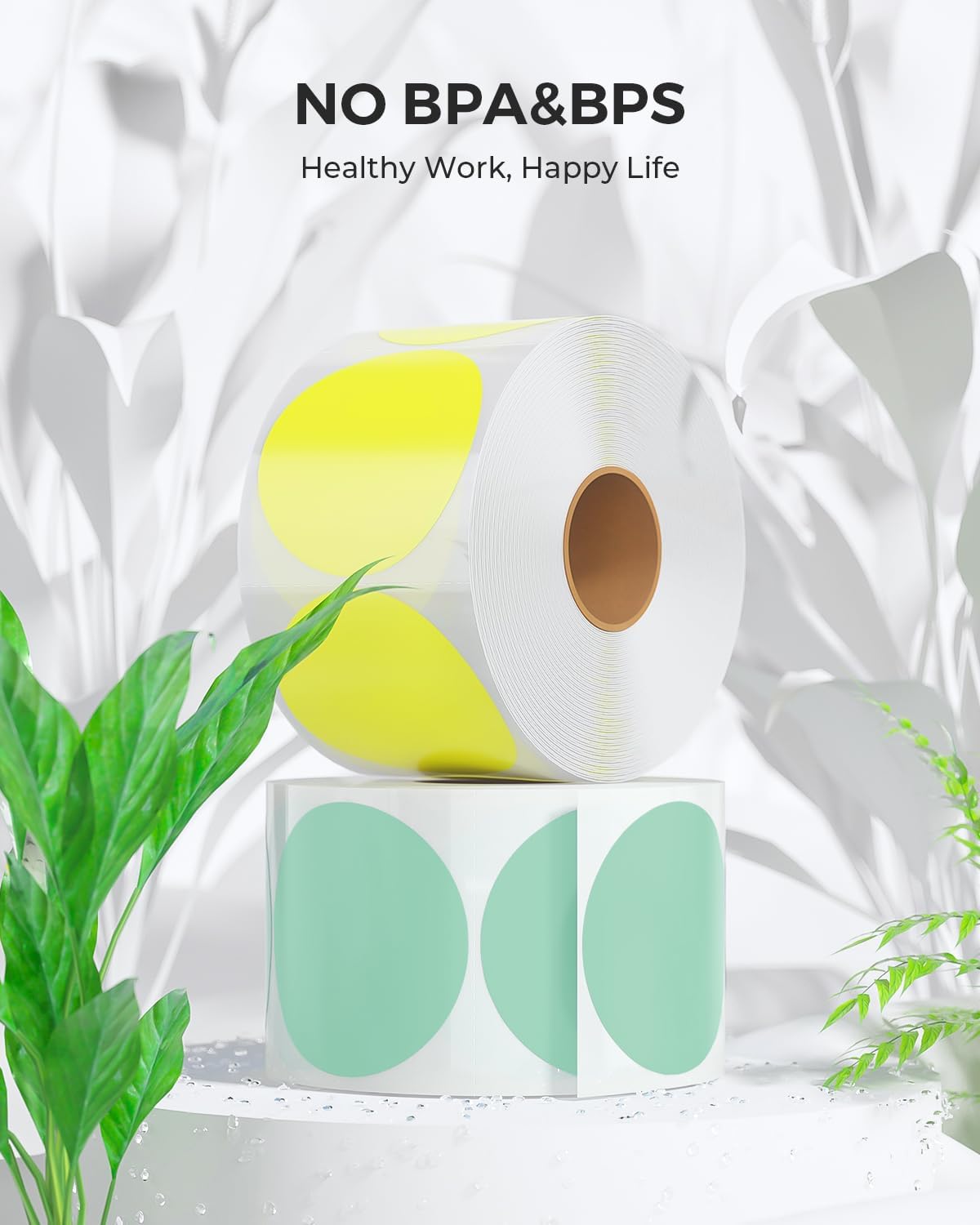MUNBYN 2 Inch Color Circle Thermal Sticker Label, Self-Adhesive Round Direct Thermal Label for Logo Design, QR Code, White Pink Green Yellow, 3000 Sheets/4 Rolls - Image 4