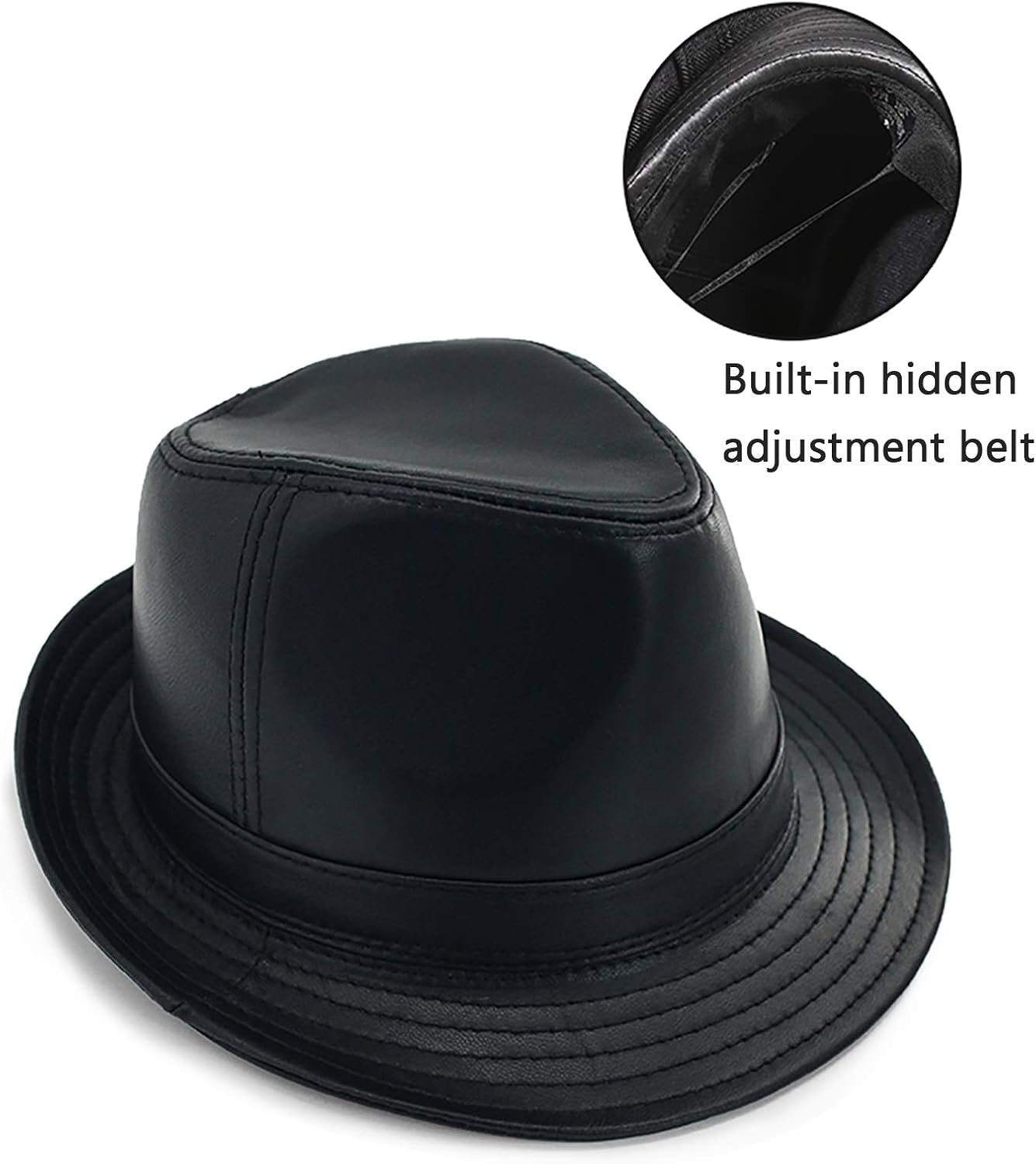 Winter Hats,Mens Leather Jazz Hat Sheepskin Vintage Fedora Trilby Hat Panama Winter Adjustable Size