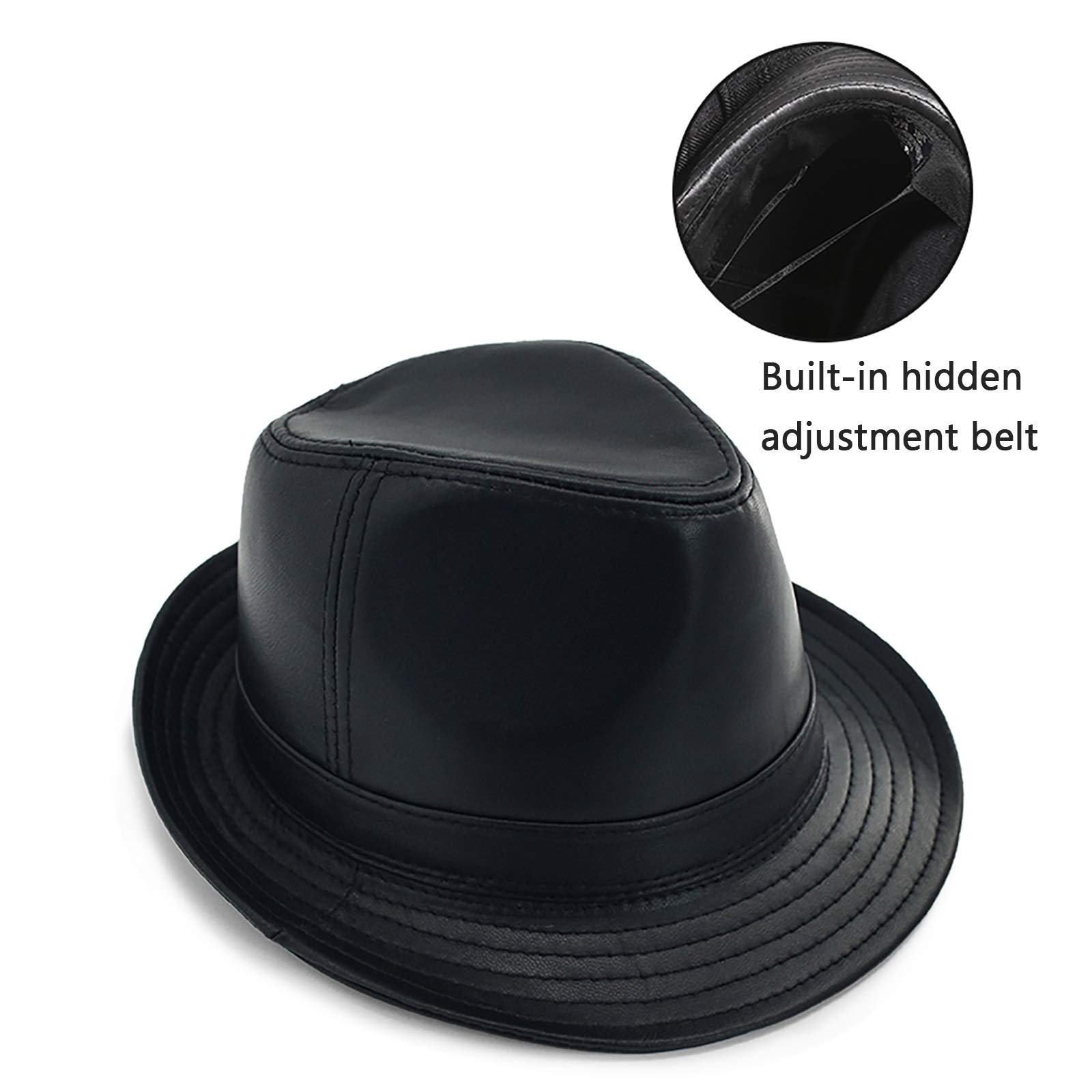 Sombreros de invierno, Sombrero de jazz de cuero para hombre Sheepskin Vintage Fedora Trilby Hat Panamá Tamaño ajustable de invierno