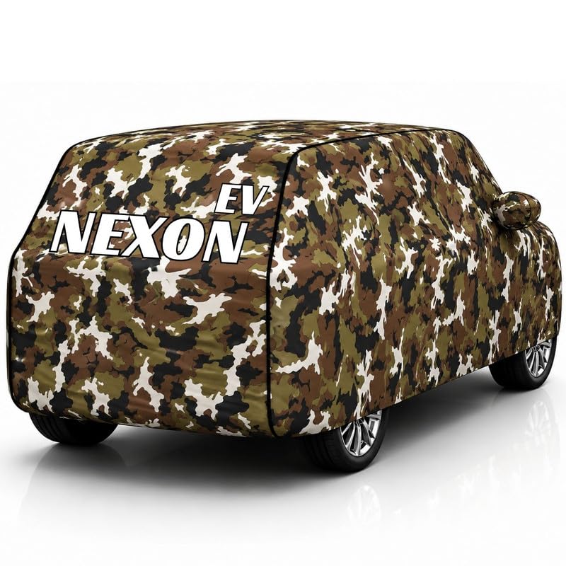 Image of Back-Boo Heavy Waterproof Nexon EV Car Cover | Polyester Car Body Covers for Rain & Sun | UV Protection, Dustproof, Scratch Resistant, Windproof, Heat Resistant, Custom Fit - (Jungle)