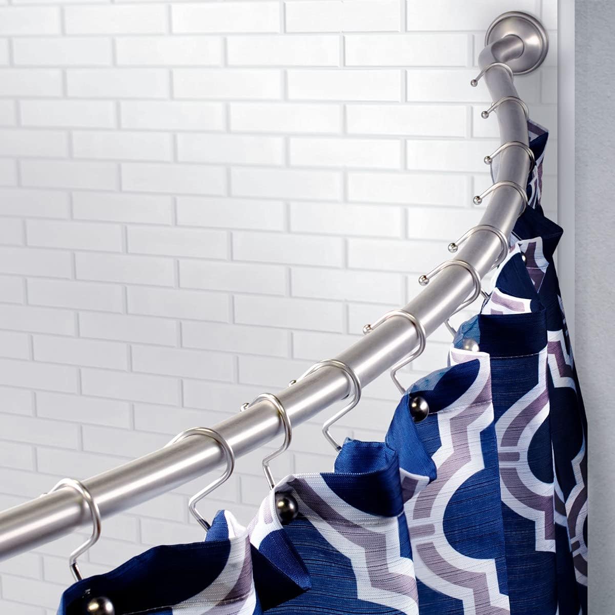 Bennington Stainless Steel Curved Shower Curtain Rod Bathtub Adjustable 42-in 63-in, Brushed Nickel
