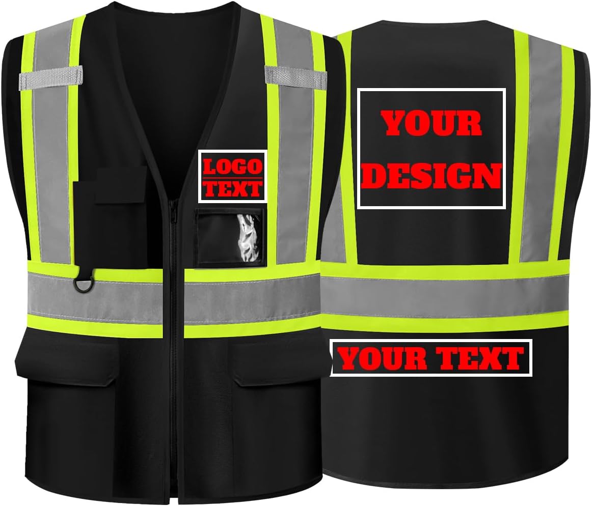 Safety Vest Custom Logo Class 2 Reflective High Visibility Vest With 5 Pockets ＆ Zipper