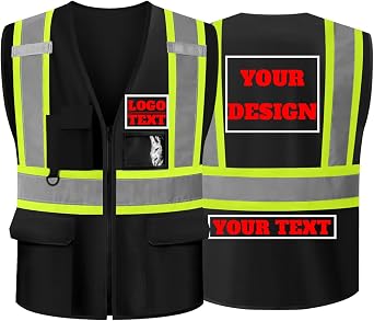 Safety Vest Custom Logo Class 2 Reflective High Visibility Vest With 5 Pockets & Zipper
