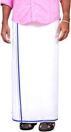 Cotton Single Layer White Dhoti 1.8 Meters Length Lungi Sarong With Colored Border Dhoties