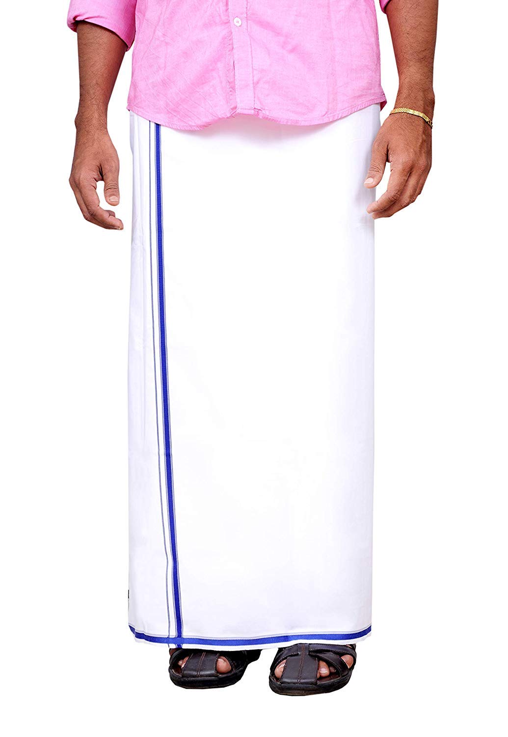 Cotton Single Layer White Dhoti 1.8 Meters Length Lungi Sarong With Colored Border Dhoties