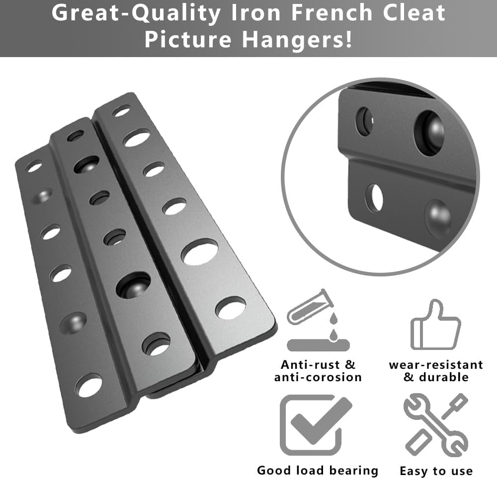 French Cleat Picture Hanger- Non Loosen Interlocking Wall Mounting Bracket- Z-Style Picture Hanger Bracket Kit for Frames, Mirrors, Shelves, Art, Whiteboards, Frames (8, 4")