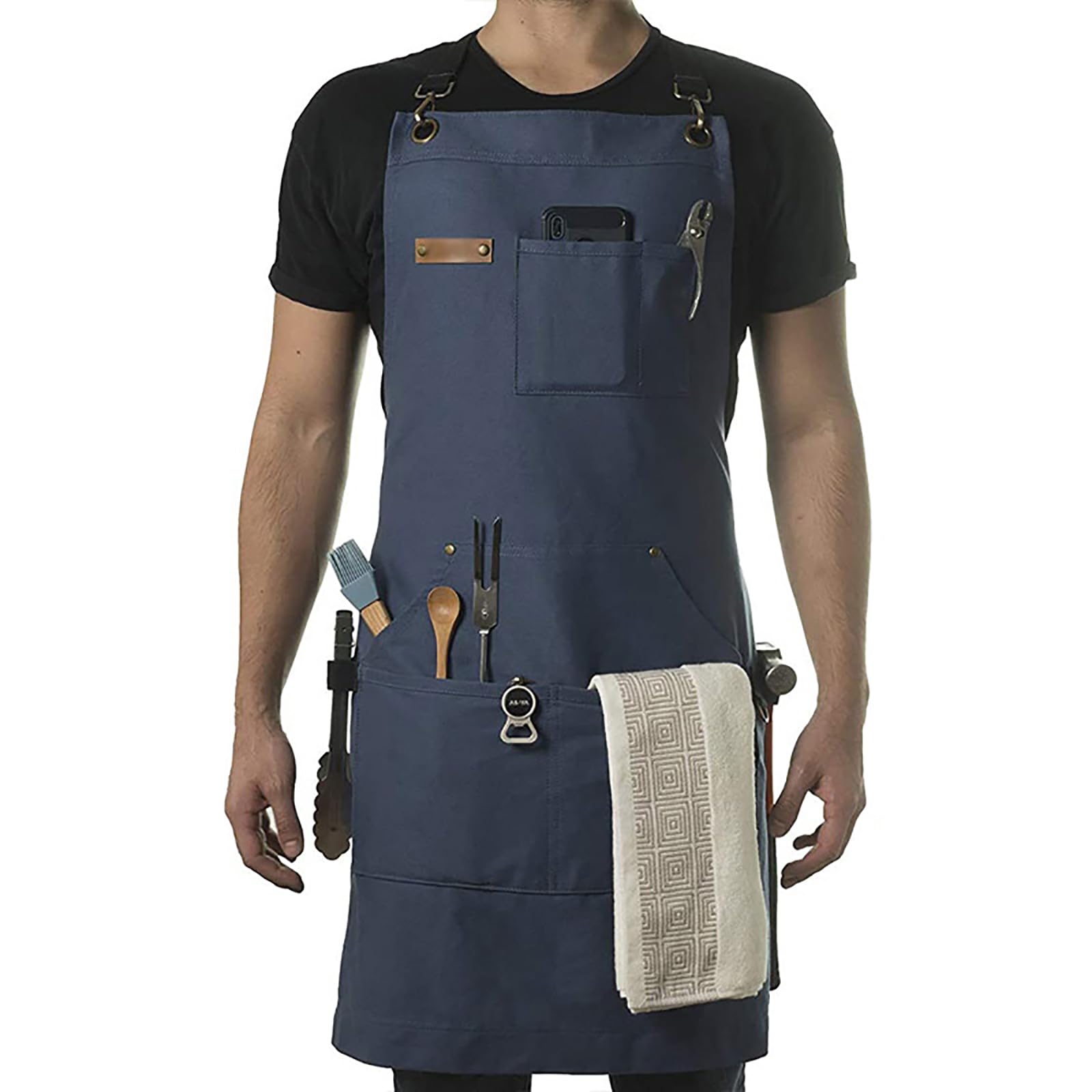 Delantal De Cocina con Pechera Y Espalda Cruzada Ajustable, De Lona De Algodón, con Bolsillos, para Mujeres Y Hombres Blue,One Size