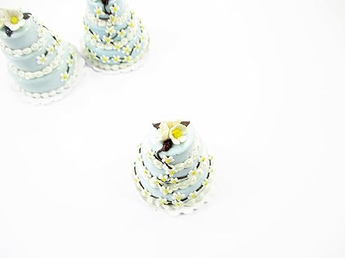Miniatura 3 de Nueva casa de muñecas comida en miniatura 3 capas boda pastel azul mezcla flor suministro - 7475
