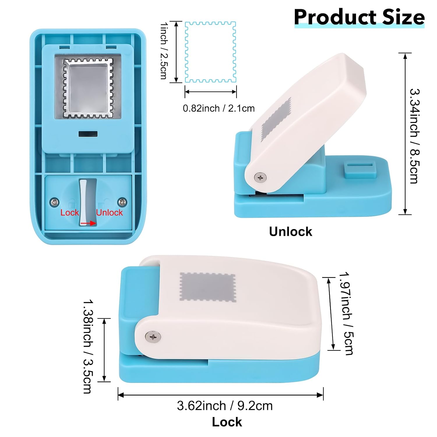 Briartw 1x0.8 Inch Rectangular Postage Stamp Craft Punch, Lever Action Paper Punch for Scrapbooking, Card Making, and DIY Paper Crafts