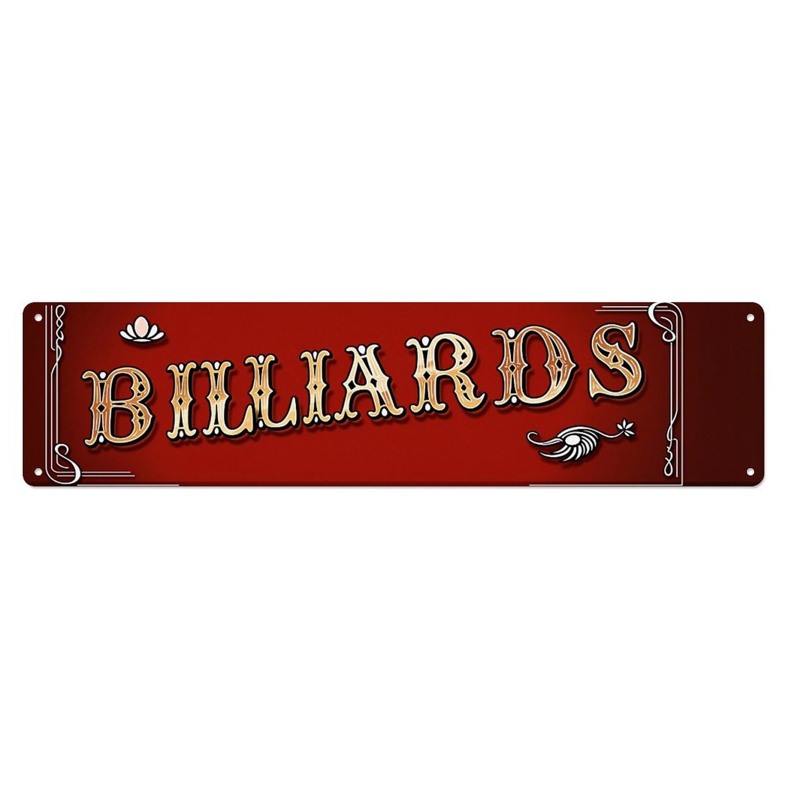 Billiards Sign Ornate Red Background Metal Tin Sign Plaque