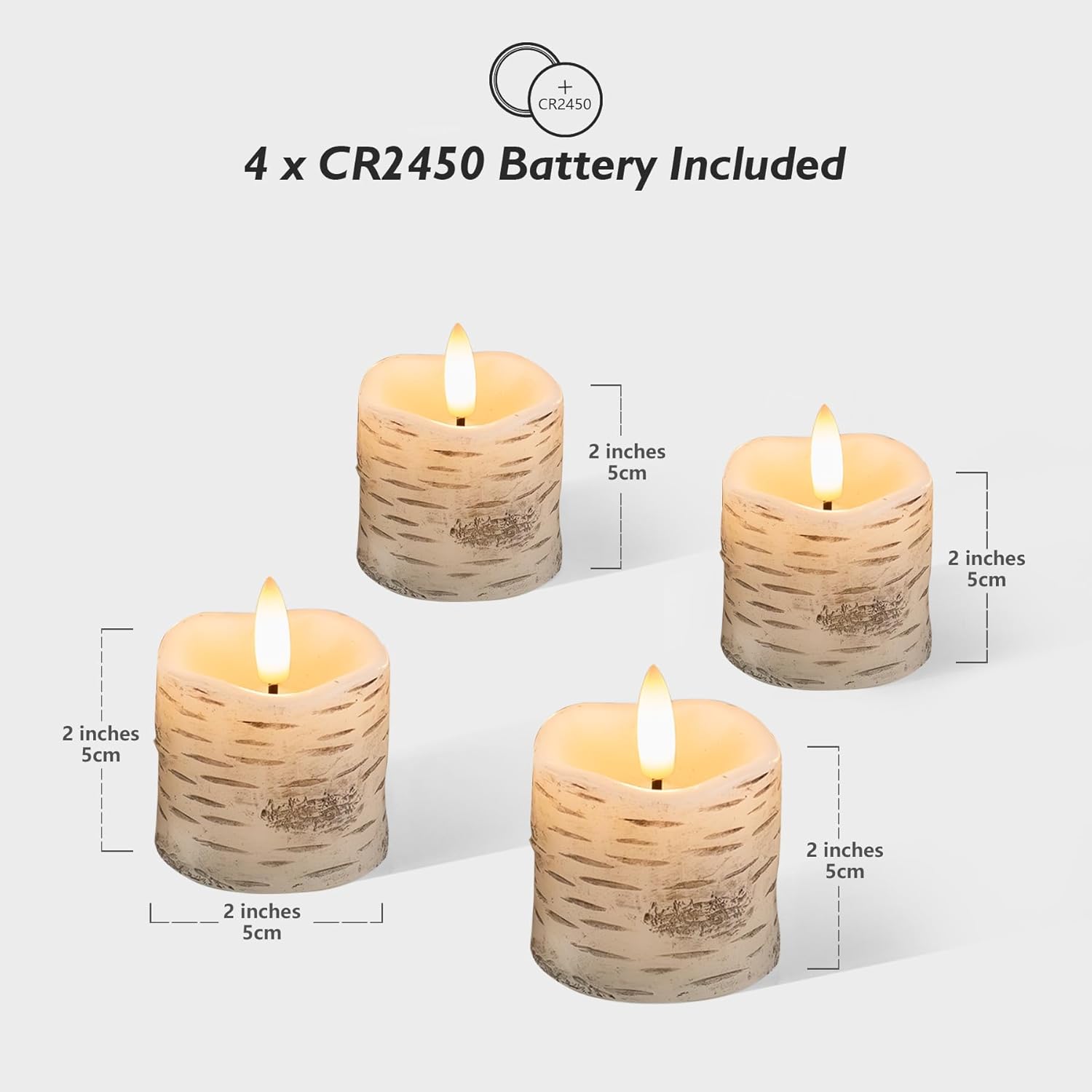 Rhytsing 2" White Birch Bark Flameless Votive Candles with Timer, Real Wax Led Faux Battery Operated Tealight Candles for Christmas and Weddings - Set of 4