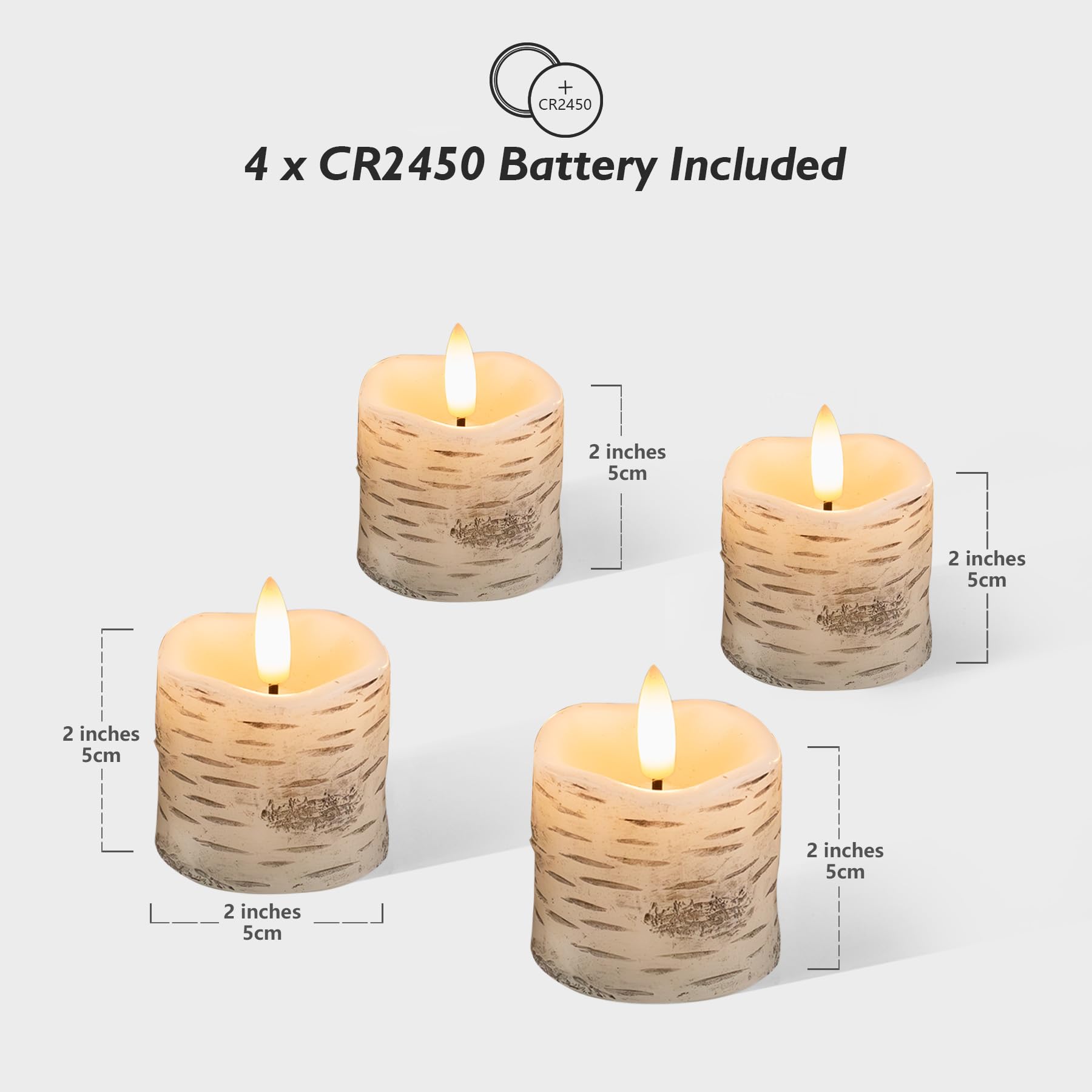 Rhytsing 4 Białe świeczki LED imitujące białą brzozę z timerem, bez płomienia, wykonane z prawdziwego wosku, bateriowo zasilane świeczki typu tealight na Boże Narodzenie - średnica 5cm