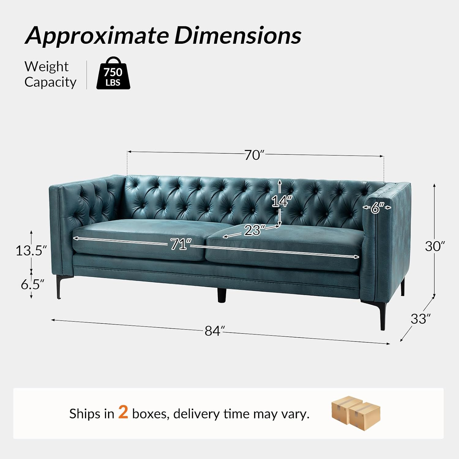 84" Faux Leather Sofa, Modern Upholstered 3 Seater Sofa with Metal Legs, Mid Century Modern Couches for Living Room, Entertainment Area, Apartment