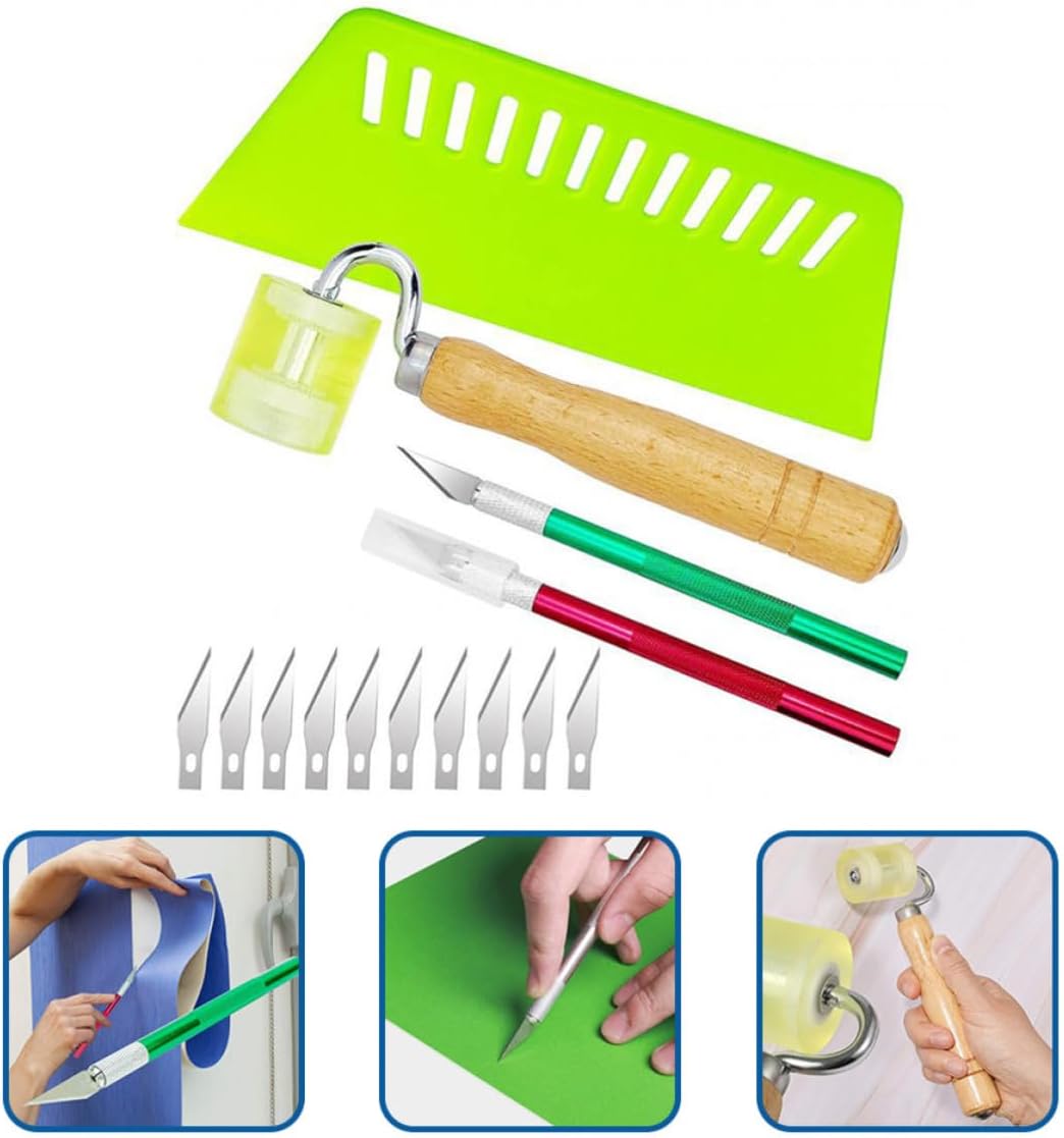 14pcs Wallpaper Tools Kit for Peel and Stick Including Seam Roller and Squeegee Plastic and Stainless Steel Construction for Wallpaper and Vinyl Wrap Application and Abatement