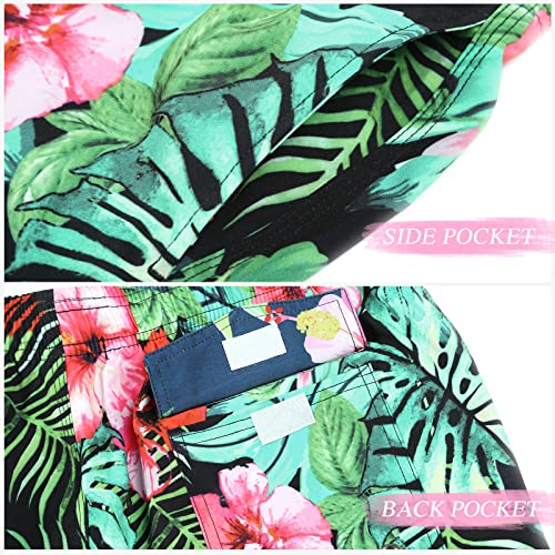 Zhpuat Men's Swim Trunks Beach Board Shorts Quick Dry Vintage Tropical Floral Bathing Suits Holiday Shorts-Flower Leaf-M #TOP4