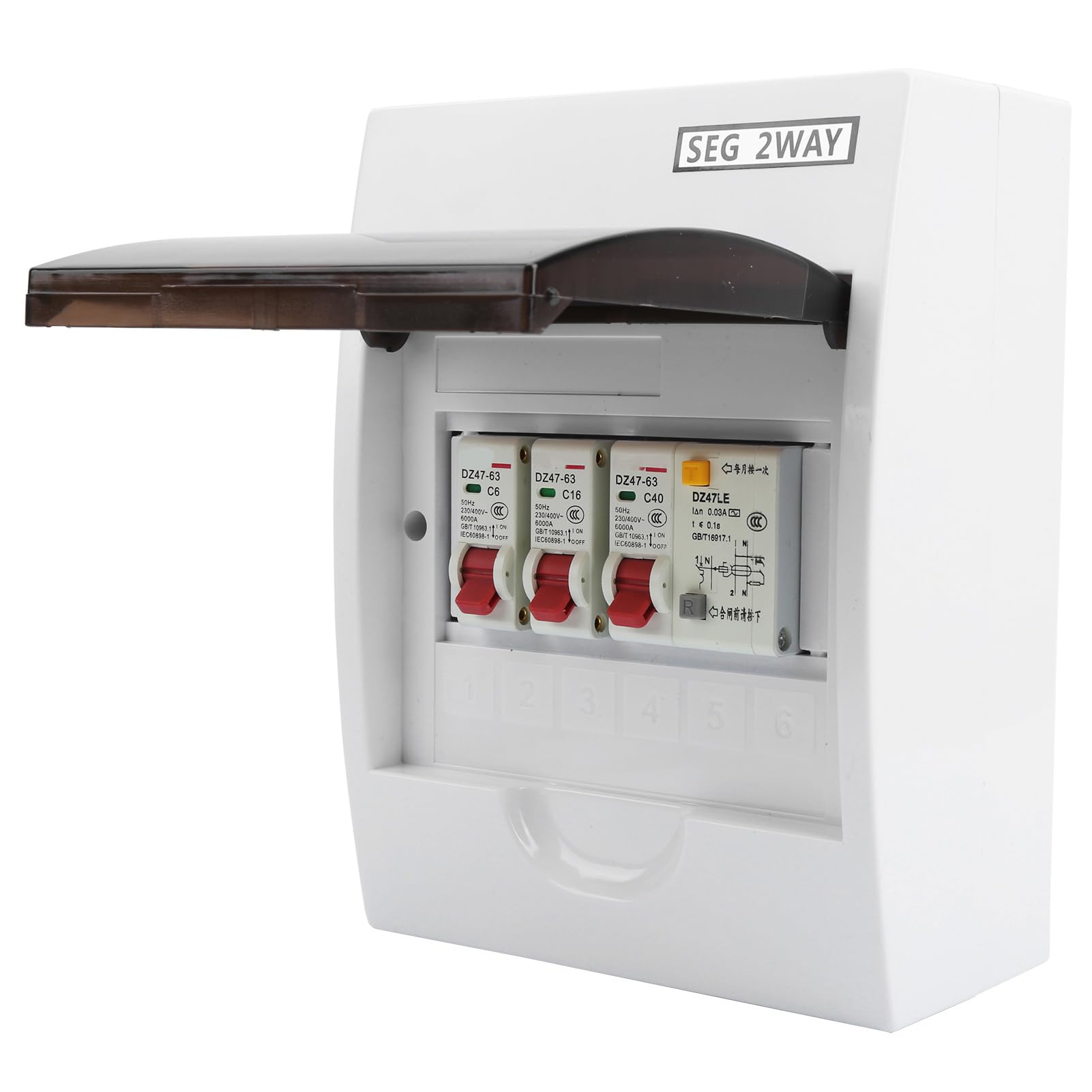 Boîte à Fusibles 2 Voies avec Disjoncteur Différentiel 40A 30mA et 2 Disjoncteurs pour Garage, Atelier et Maison, IP65 Étanche, Installation Facile