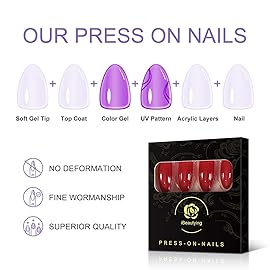 Glossy Chinese Red Press on Nails - iBeautying False Nails - Solid Finish Finger Daily Wear Nail - Medium Almond-shaped Acrylic Reusable Fake Nails 24pcs
