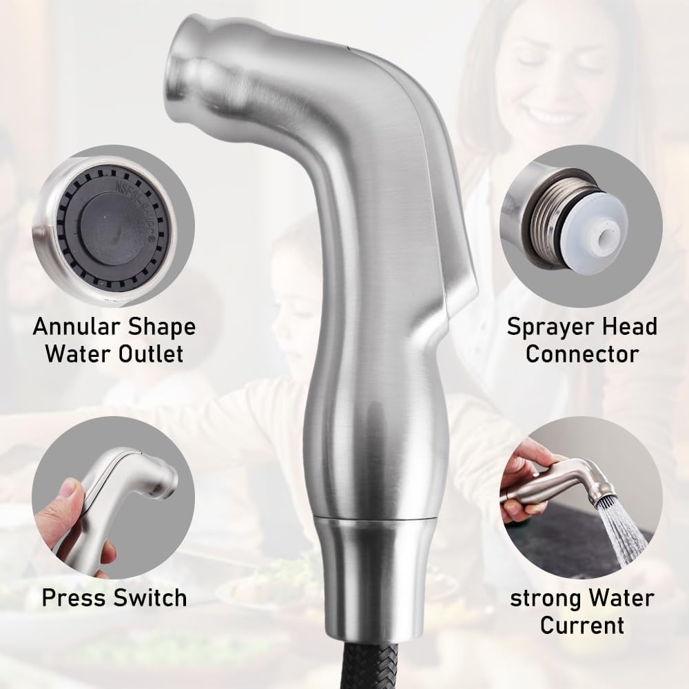 Kitchen Sink Sprayer Replacement for Moen 136103C 136103SL, Replacement Kitchen Side Spray Head and Hose Assembly (Brushed Nickel)