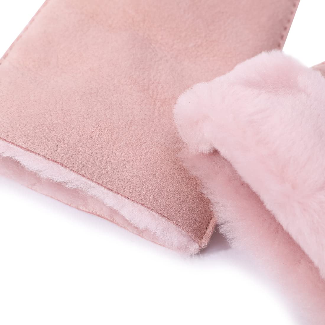 Harssidanzar Donna Guanti in pelle,Mitten pelle scamosciata calda di pecora Shearling Guanti in pelliccia Cuff KL026,Rosa,taglia L