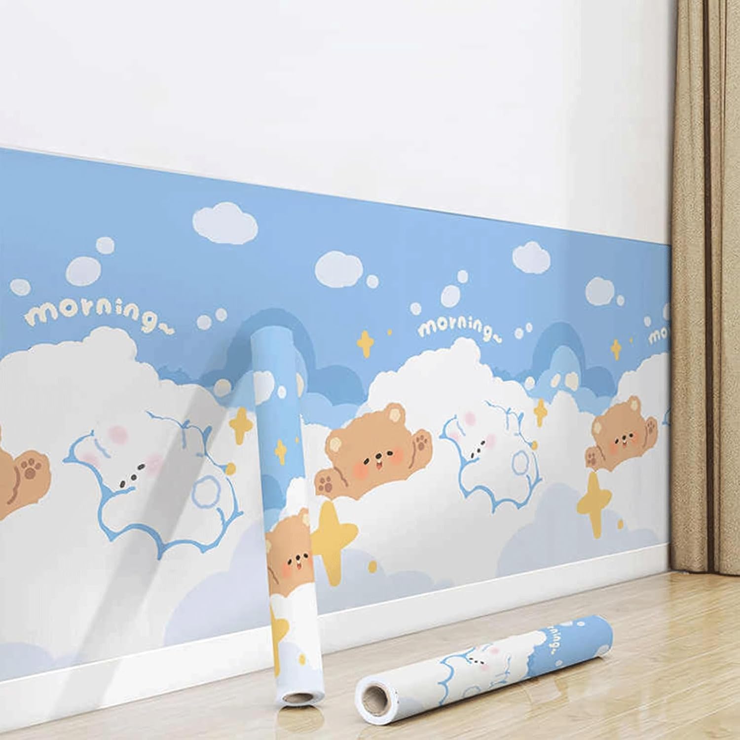 Peel-and-Stick Wallpaper - Playful & Cute Collection Self-Adhesive Removable Wallpaper for Bedroom and Cabinet Decoration(Blue,5m*44cm)