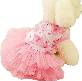Clopon Dog Cute Floral Dress Pet Party Costumes Doggie Mesh Flower Bow Princess Apparel Tutu Lace Dresses