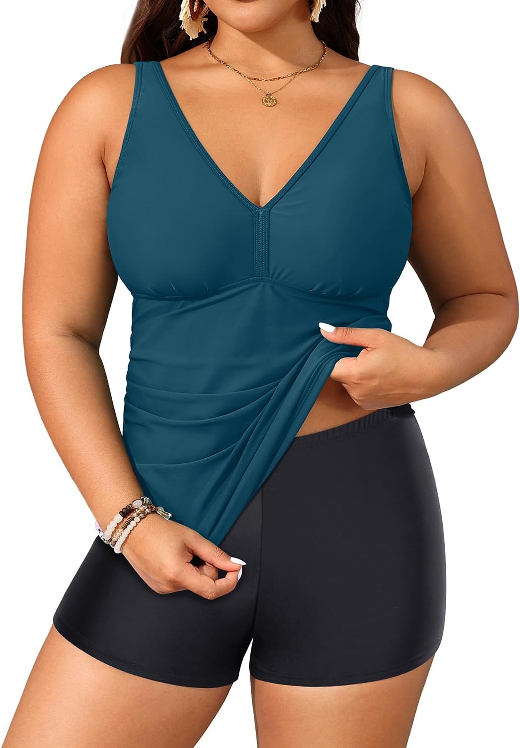 Yonique Womens Plus Size Swimsuits with Shorts Tummy Control Tankini Two Piece Bathing Suits Athletic Swimwear