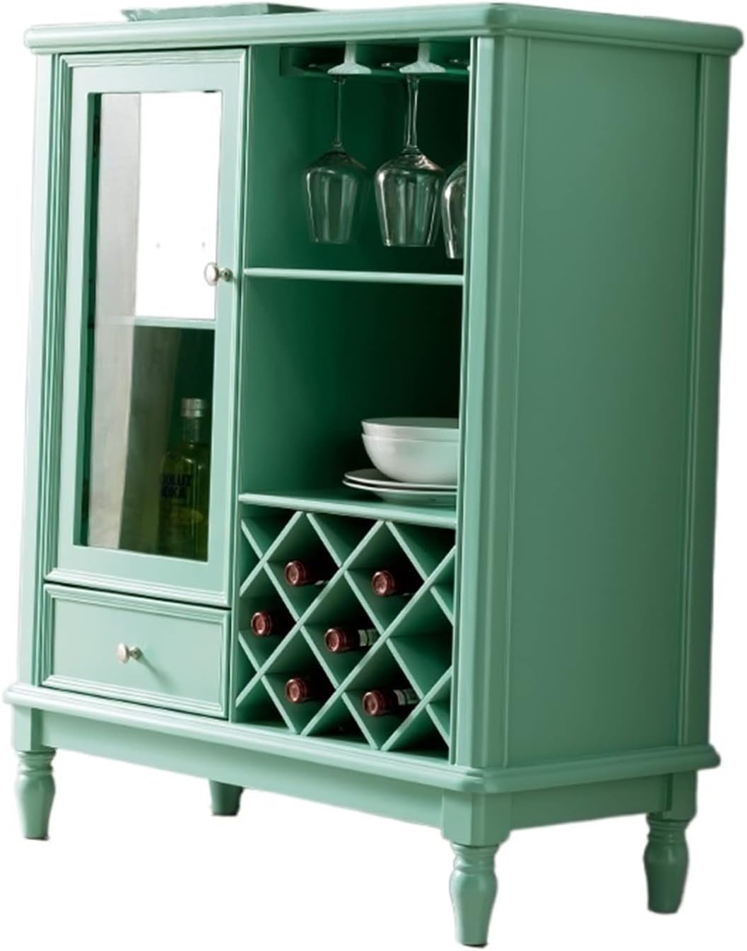 Solid Wood Wine Cabinet, Modern Minimalist Sideboard Porch Locker Tempered Glass Door Display Cabinet for Living Room MINGPING (Color : Green Shoe Cabinet)