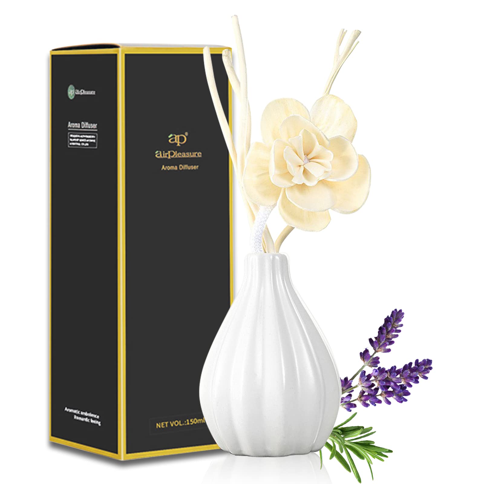 ap airpleasure Reed Diffuser Set, Home Fragrance & Decorative Diffuser, Dried Flower Aromatherapy Oil Set, Oil Diffuser Sticks, Ceramic Bottle 5.07 oz(150ml) /1 Pack (Lavender)