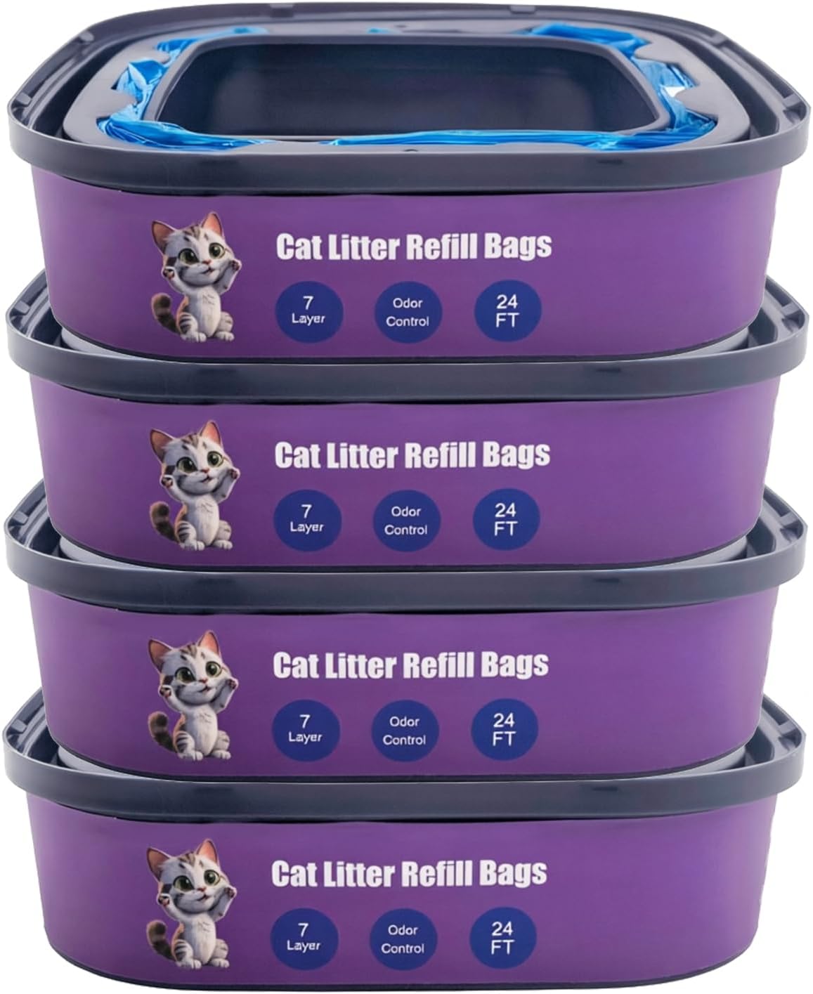 Cat Litter Refill Bags Cartridges Compatible with Genie Cat Standard, Plus and XL+ Pails 4 Pack (Purple)