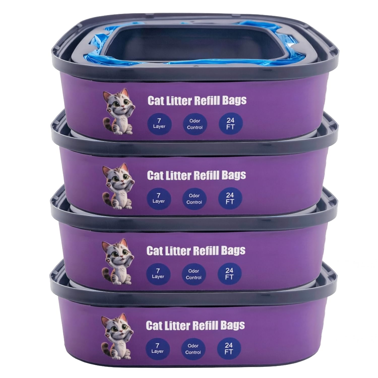 Nachfüllbeutel für Katzenstreu, kompatibel mit Genie Cat Standard, Plus und XL+ Eimern, 4 Stück (lila)