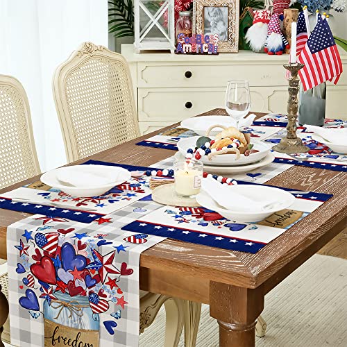 Arkeny 4Th Of July Decorations Blue Star Vase Placemats 12X18 Inches Memorial Day Patriotic Heart Floral Freedom Sign Place Mats Independence Day Decor Ap270-18 #TOP2