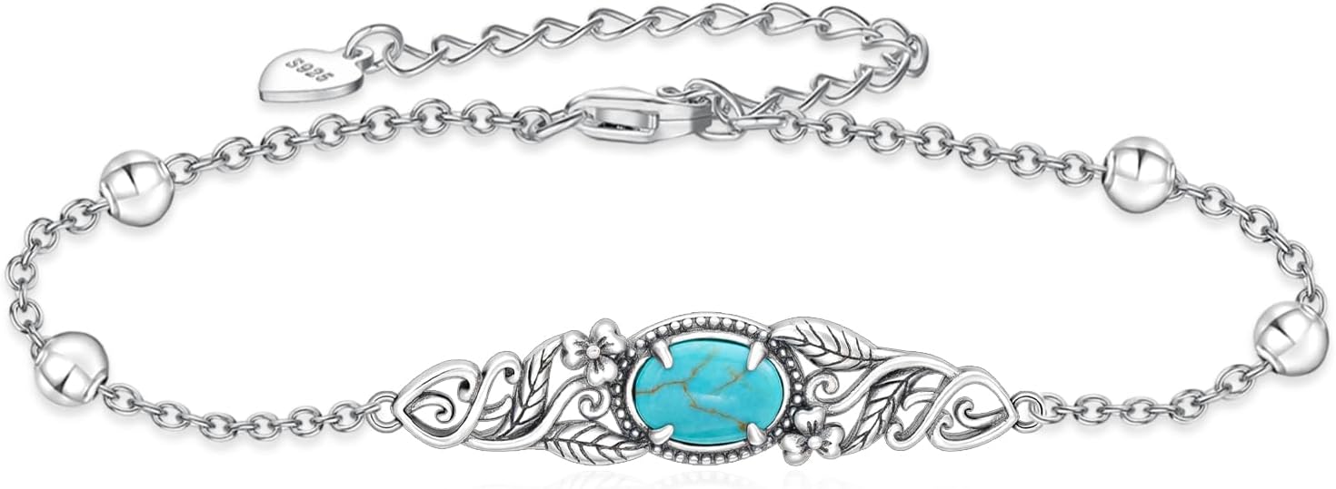 Genuine Turquoise Bracelet for Women 925 Sterling Silver Leaf Turquoise Vintage Western Turquoise Jewelry for Women