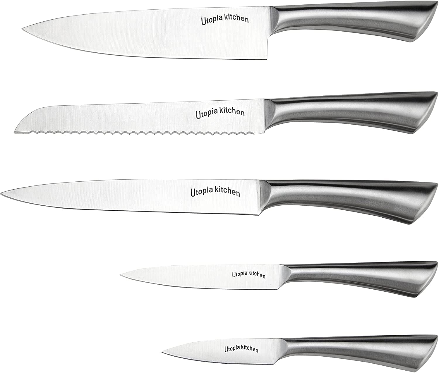 Utopia Kitchen Knife Set with Block - Cooking Knife Set 5 Pieces Stainless Steel Knives with an Acrylic Stand