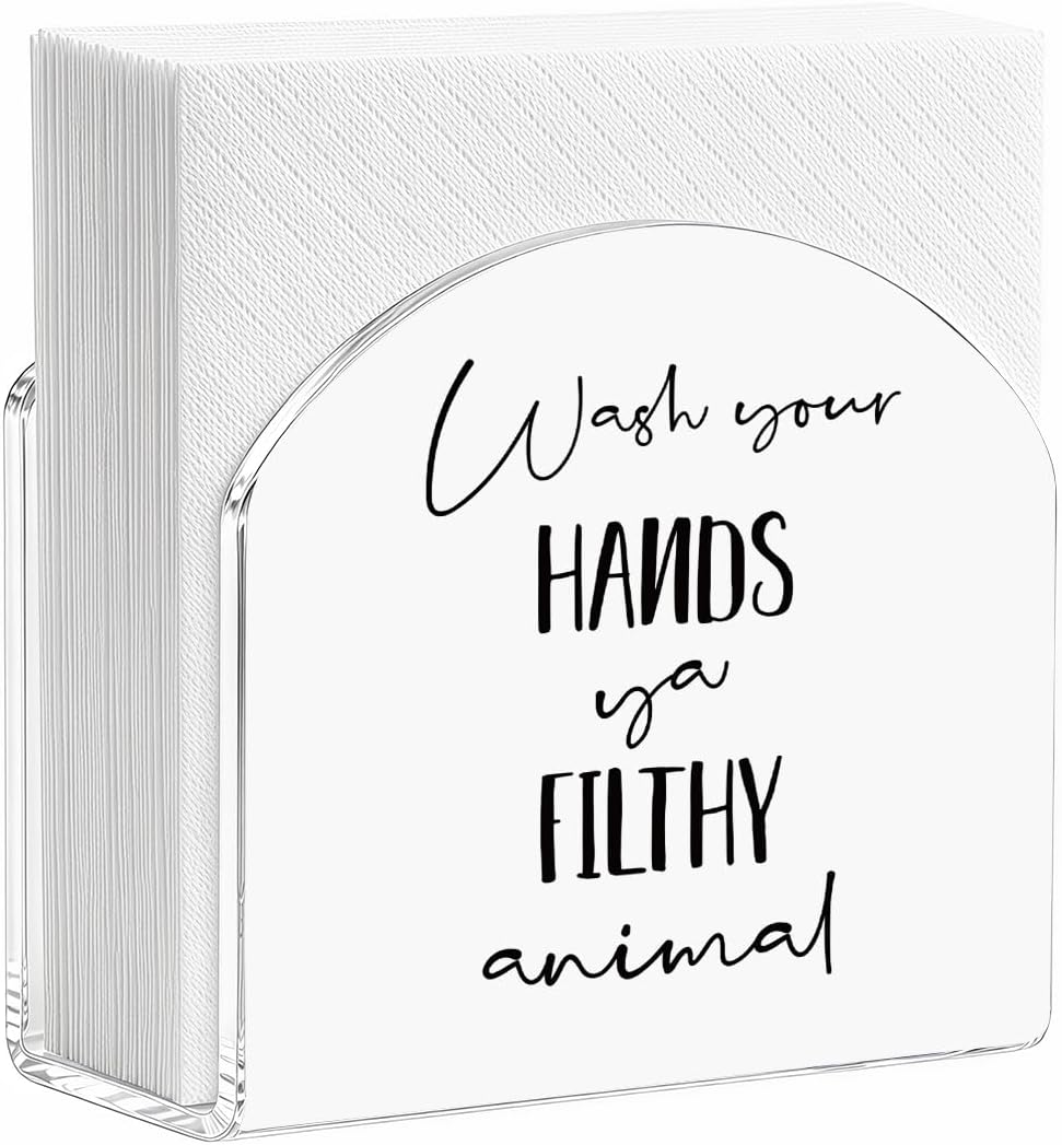 Wash Hands Funny Text Print Acrylic Napkin Holder Bathroom Table Decor