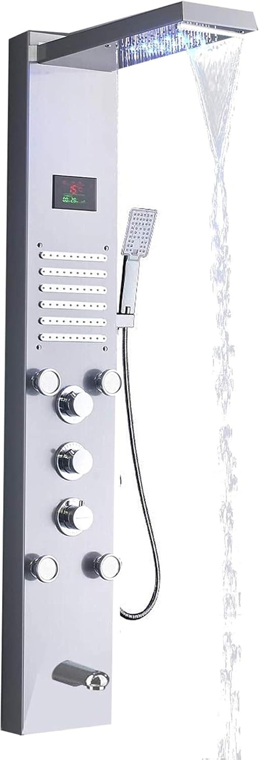 LED Shower Panel Stainless Steel Massage nozzles rain Shower Hand Shower Shower Made of Brushed Stainless Steel for Wellness Luxury and Showering Pleasure