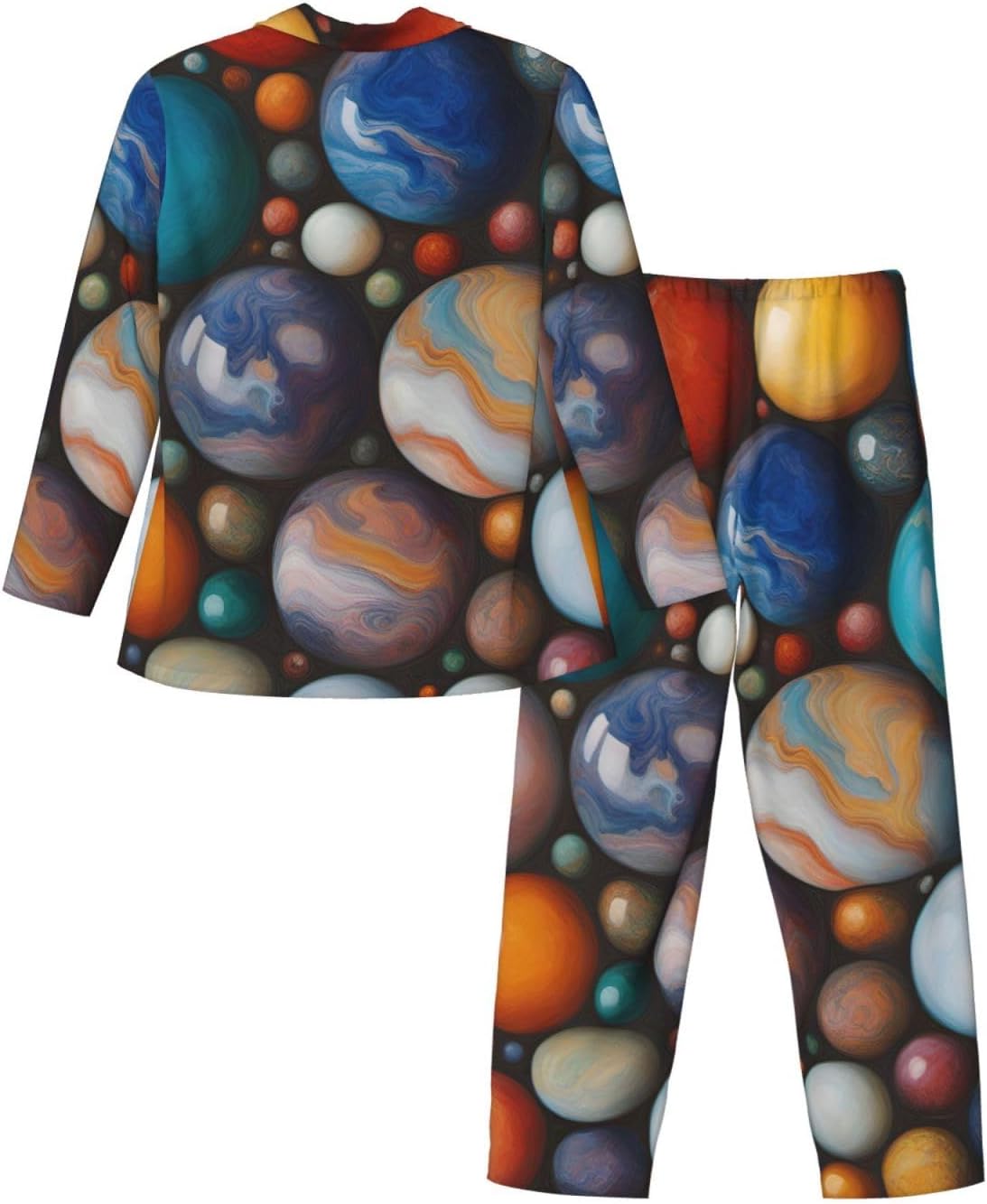 Colored Marble Print Luxurious Mens Pajamas Set,Soft Breathable Pajamas, Perfect For Winter Christmas