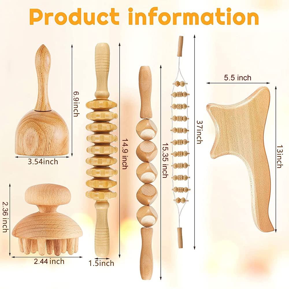 6Pcs Wooden Roller Masażer Zestaw Masażera Drewnianego Narzędzie Do Masażu Terapii Drewnianej Do Odwadniania Limfatycznego Ciała Rzeźbianie Bólu Mięśni Łagodzenie Bólu