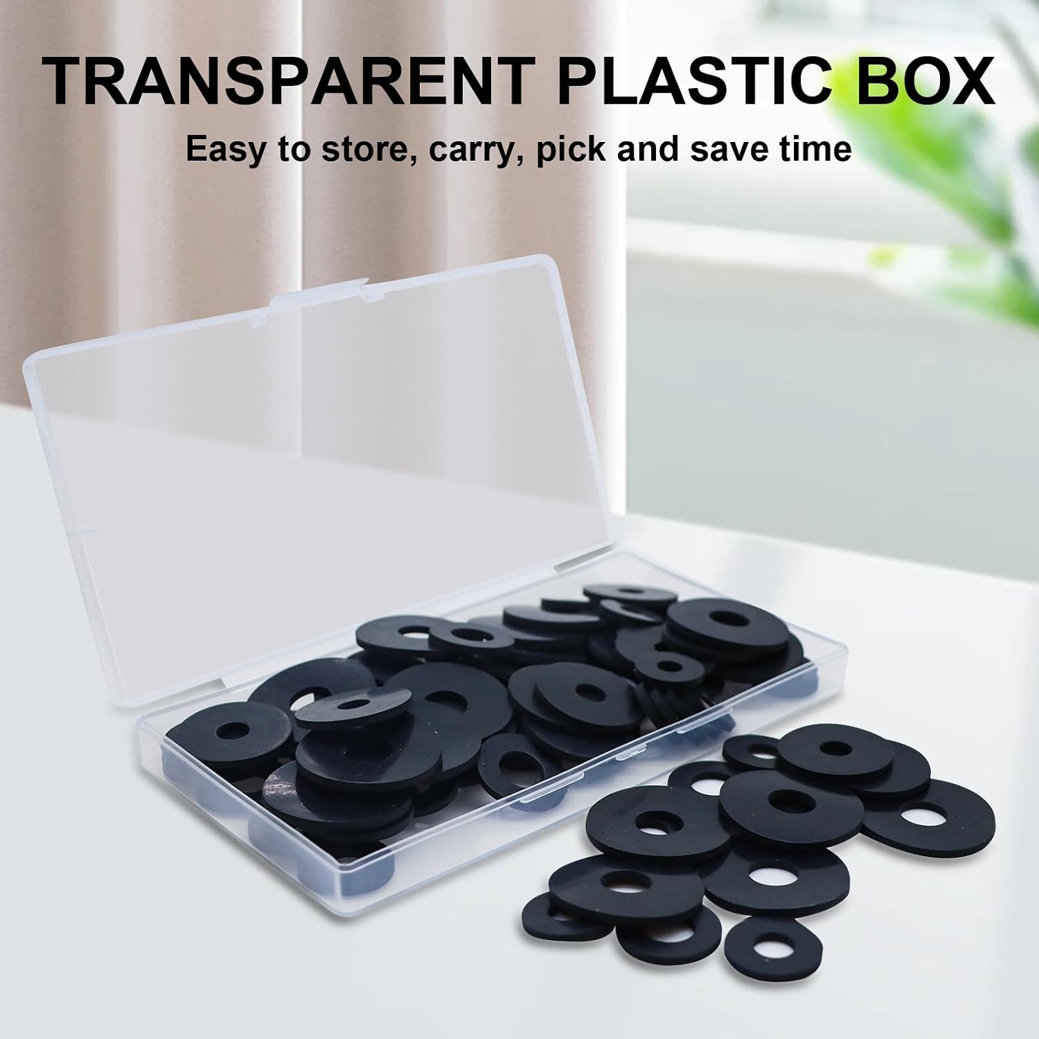 Black Flat Rubber Washers Assortment Kit 100 Pcs Set