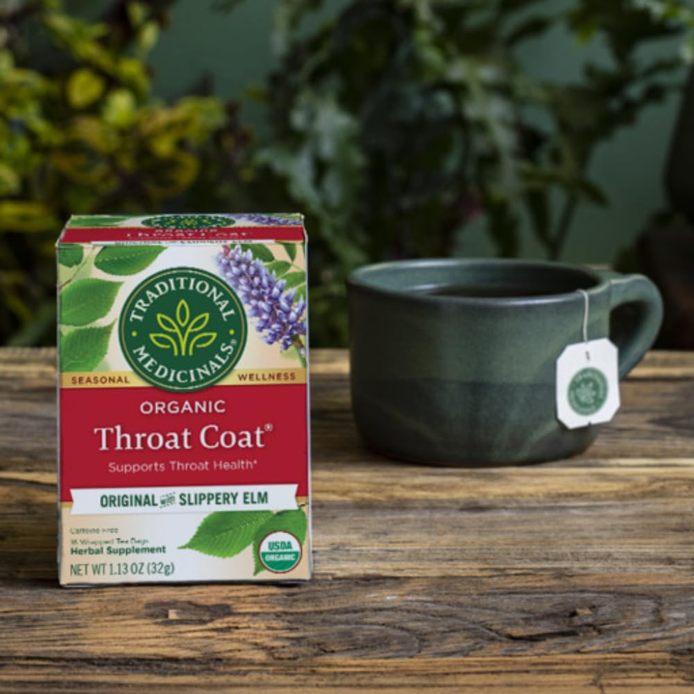 Traditional Medicinals Organic Throat Coat Herbal Tea, Supports Throat Health, (Pack of 3) - 48 Tea Bags Total