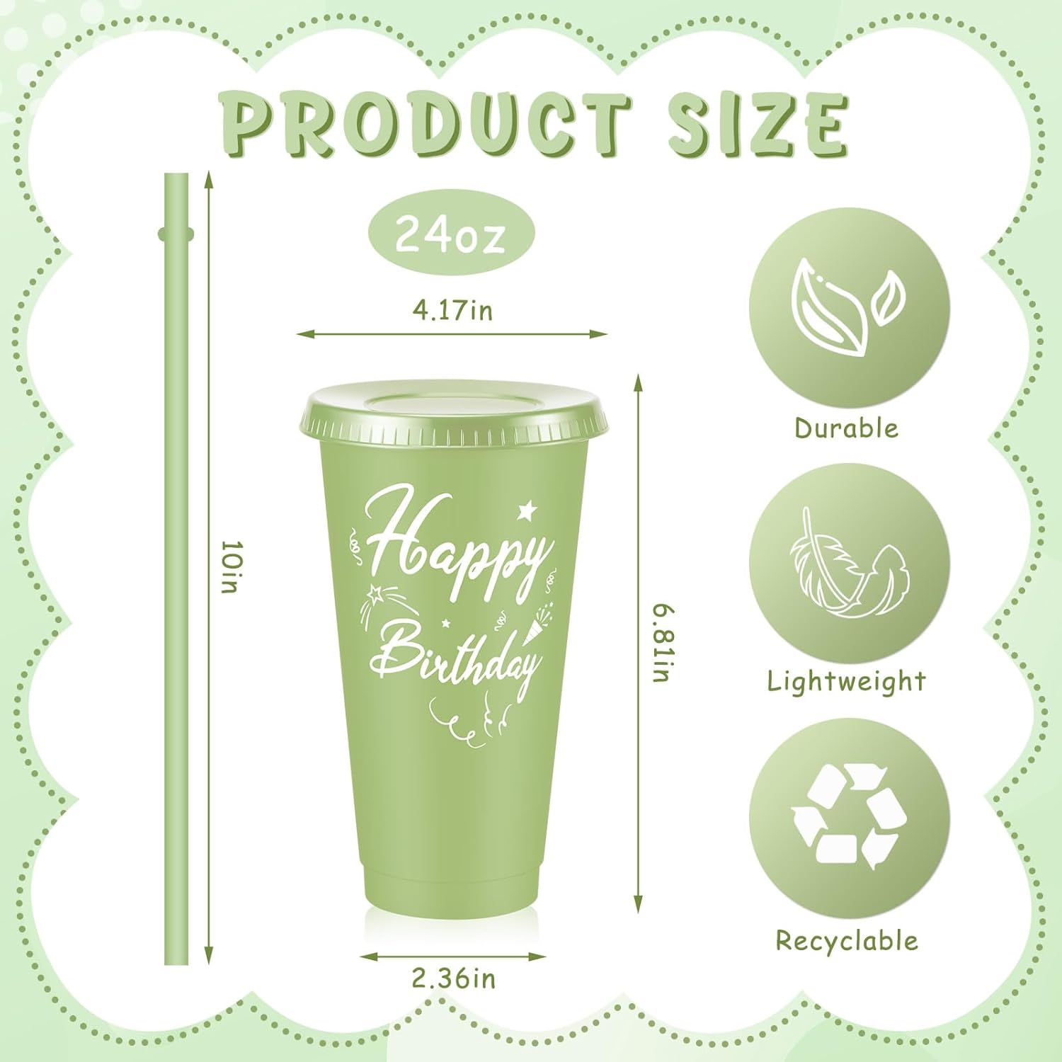 Uiifan 30 Pcs Birthday Cups Bulk with Lids and Straws, Sage Green Reusable Tumblers for Party Favors Return Gifts, Birthday Goodie Bag Stuffers - Image 2
