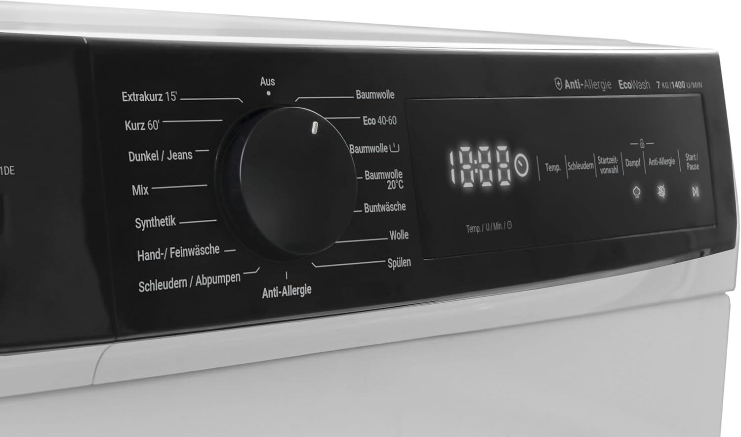 Close-up of the Daewoo WM714TTWA1DE washing machine control panel
