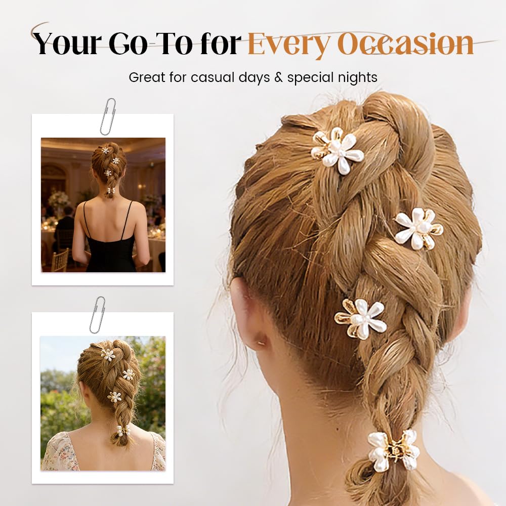 Small Pearl Claw Clips with Flower Design, Decorative Hair Accessory, Elegant Bangs Clip for Daily Use, Cute Hair Styling Clip (4 PCS)