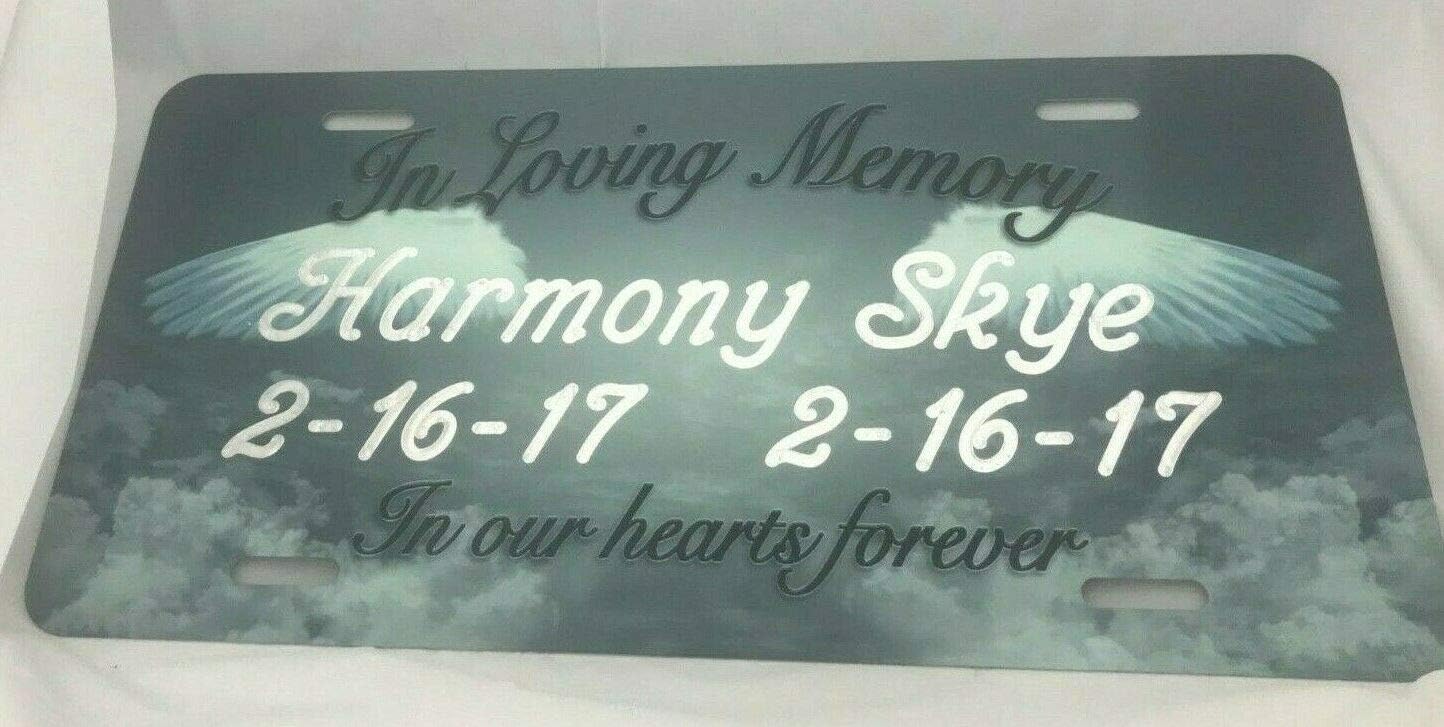 In Loving Memory In Our Hearts Personalized Custom License Plate Free Engraved Auto Tag Vanity Plate SIP RIP LL Auto Car Tag Indoor or Outdoor Loved One Memorial Specially Designed Celebration Of Life