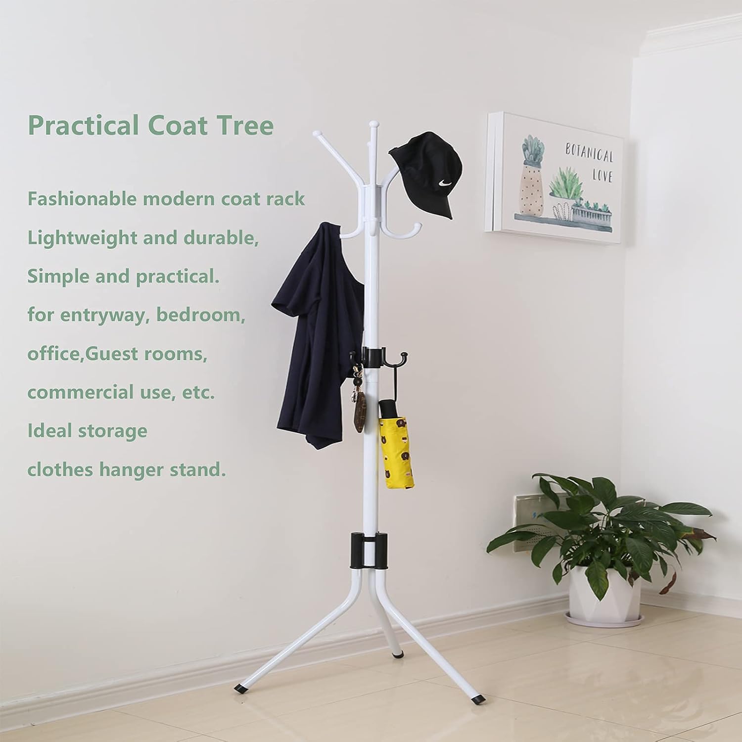 Anmerl Coat Rack 11 Hooks Standing Jacket Hanger Stand Entryway Bedroom Office Coat Tree for Clothes Purse Hat Umbrella, No Tools Required, White