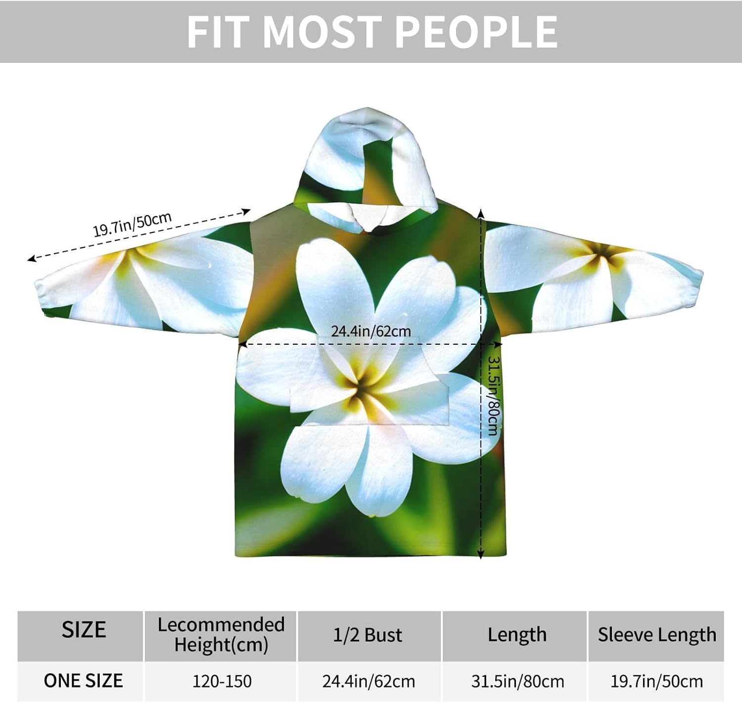 Hawaii Flower 1 Print Oversized Blanket Hoodie, Wearable Blanket Hooded,Hooded Pullover With Pocket