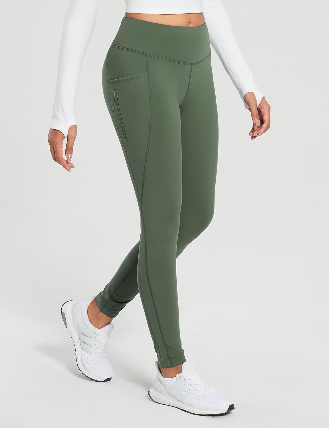 baleaf 25''/30'' Women's Fleece Lined Leggings Water Resistant High Waist Winter Running Hiking Pants Zipper Pockets - Image 3