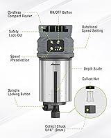 Vista 2 de WORKPRO Herramienta de enrutador compacto inalámbrico de 20 V, 6 velocidades variables de hasta 30,000 rpm, enrutador de madera para biselar