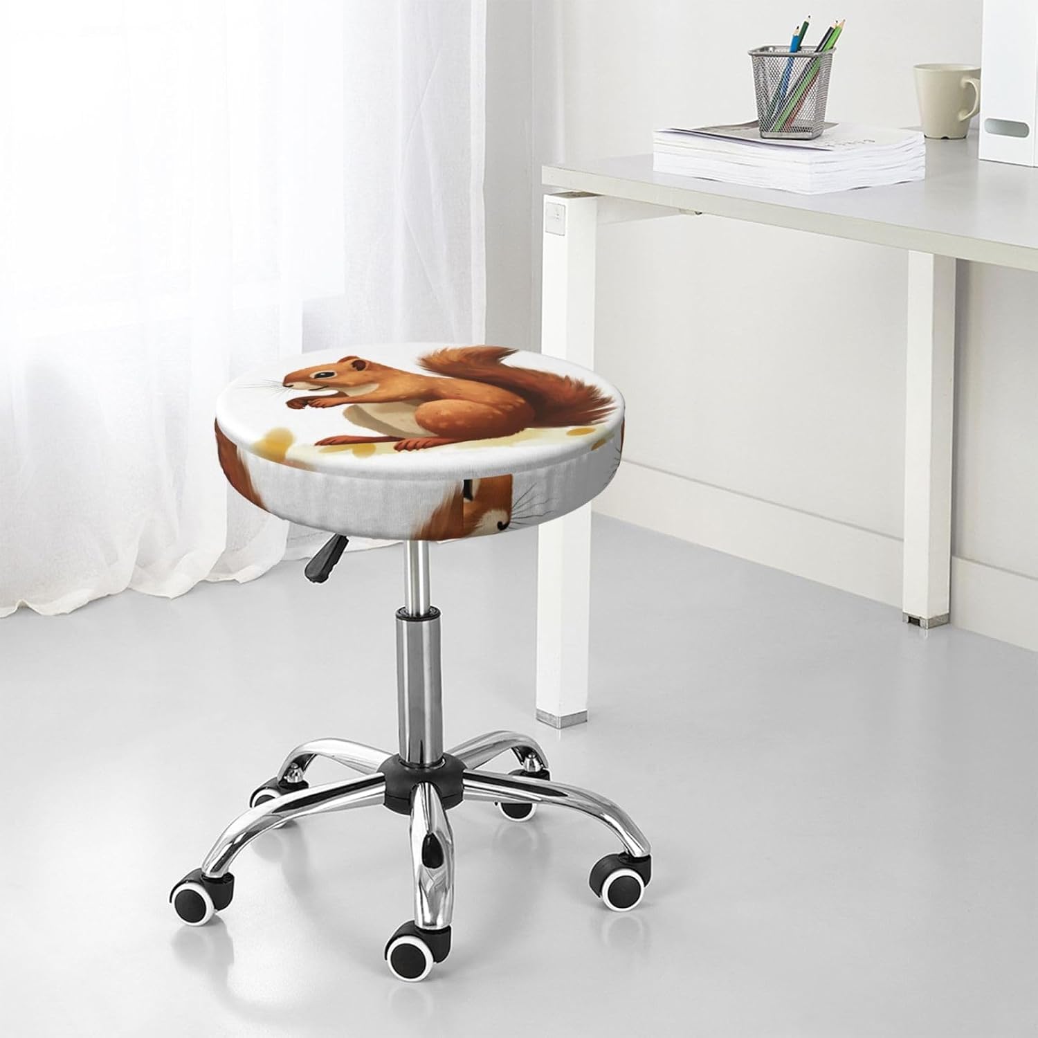 Bar Stool Cover Round Elastic Stool Cushion Covers Lively Squirrel Bar Chair Cover Washable Stool Cushion Slipcover Stretch Stool Seat Covers for 12-14 Inch Chair
