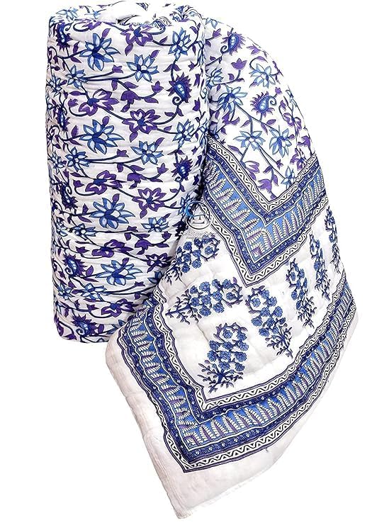 Image of EMIOUR 400 TC Pure Cotton Soft Jaipuri AC Quilt /Razai /Rajai Floral Print,Jaipuri razai Double Bed for Winter Printed (Design 11, Double Bed)